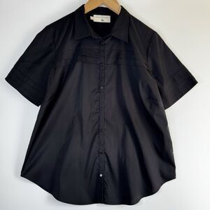 Cotelac Black Pintuck Textured Short Sleeve Blouse Size 4 Made in Tunisia
